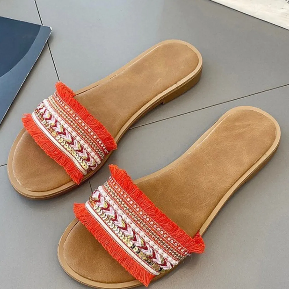 Boho pearl sequin fringe sandals 8.5 - Image 5