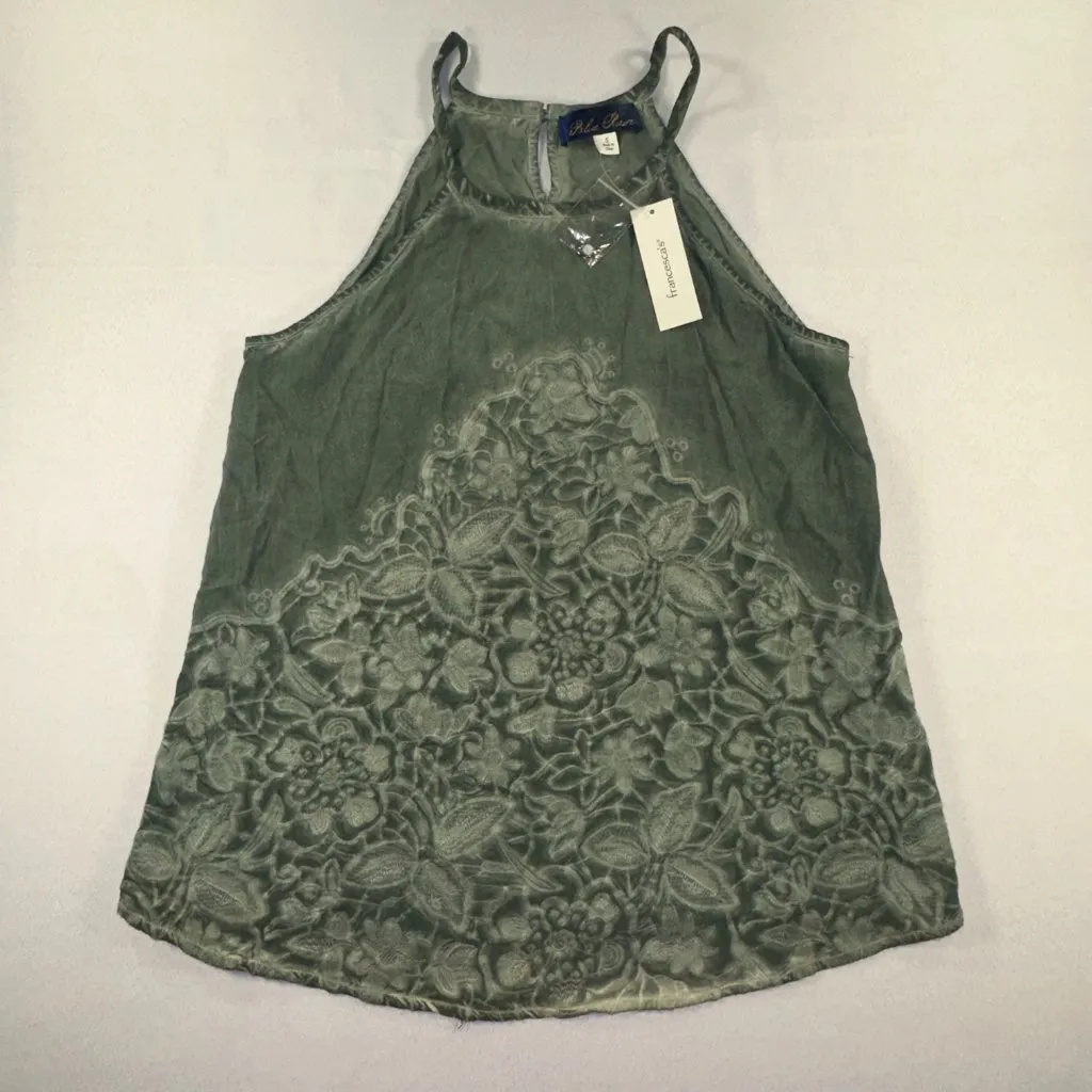 Blue Rain - Teal Green Floral Tank Blouse Size Small Embroidered - Image 7