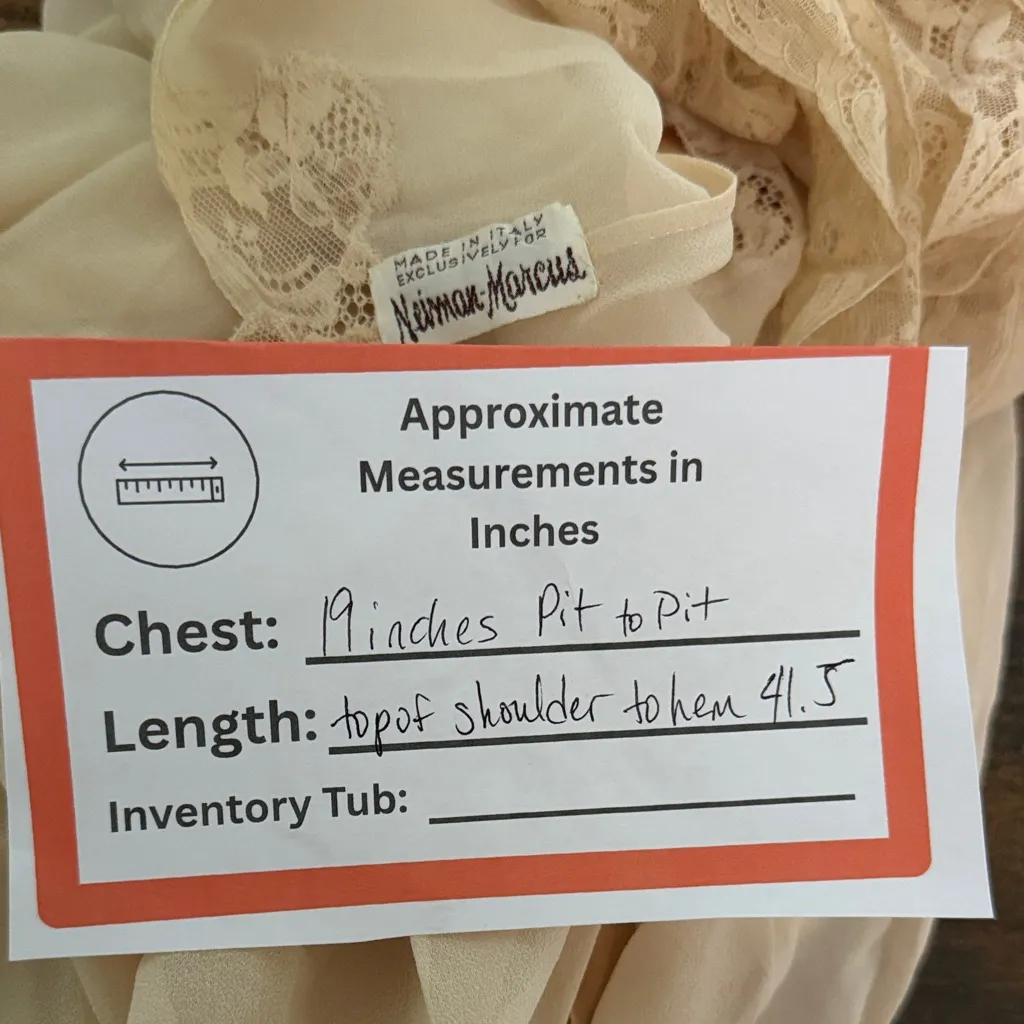 Vintage Elegant Lace Trimmed Slip Dress with Satin Bow Made in Italy Neiman Tan Size L - Image 4