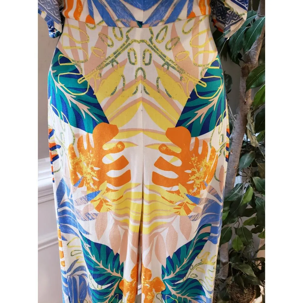 Flying Tomato Women Wide Leg Jumpsuit Small Multicolor Rayon Sleeveless Ruffle - Image 11