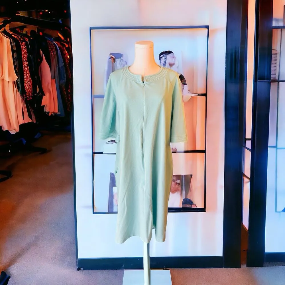 Vintage Vanity Fair Womens MEDIUM Velour Robe Soft Green Zipper grannycore - Image 4