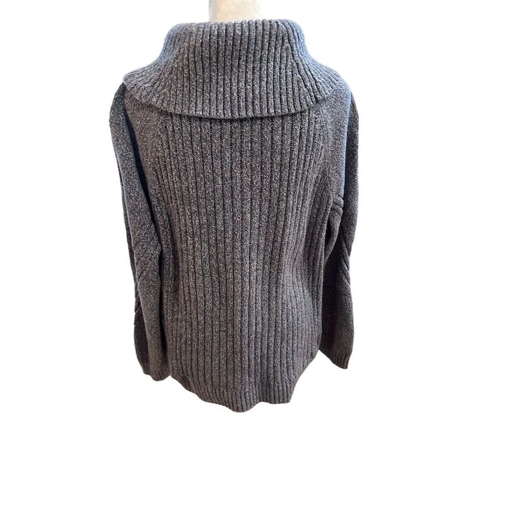 Talbots Women's Gray/Blue Cowl Neck Pullover Sweater M Cable Knit Long Sleeve - Image 4