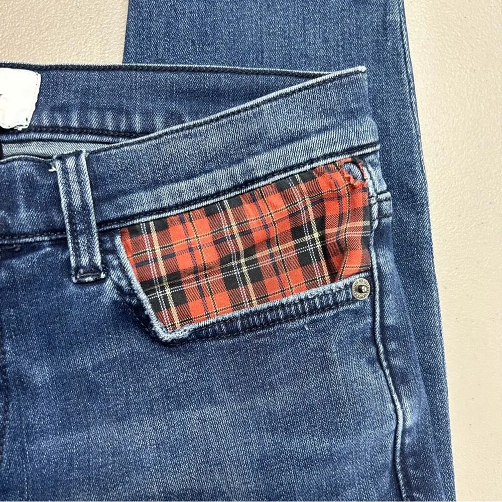 Current Elliott Denim Blue Jeans Red Plaid Patch Pockets Skinny Womens Size 27 - Image 5