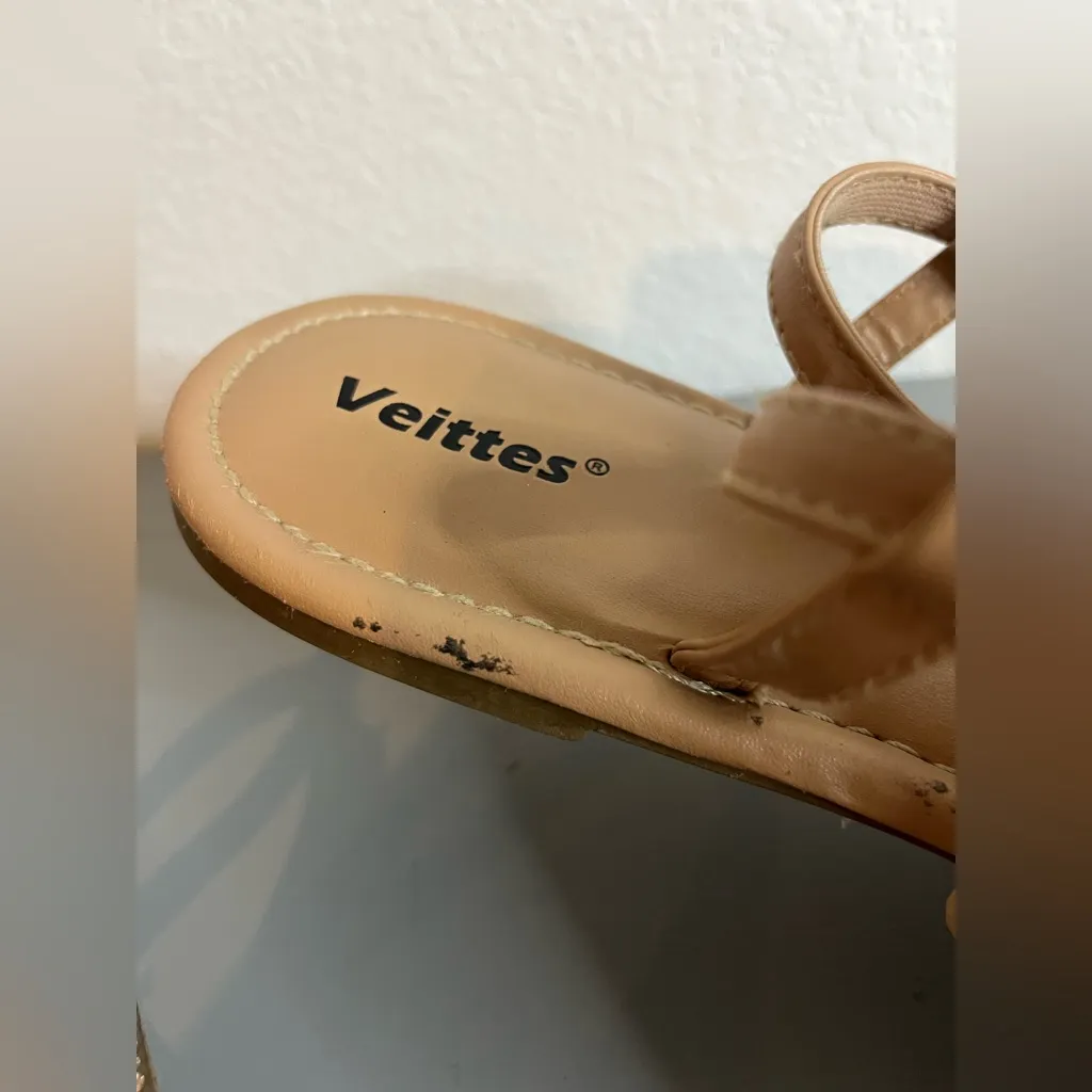 Veittes Beaded SlipOn Beach Metallic Dazzle RoseGold Bling Thong Flat Sandals 10 Tan - Image 14