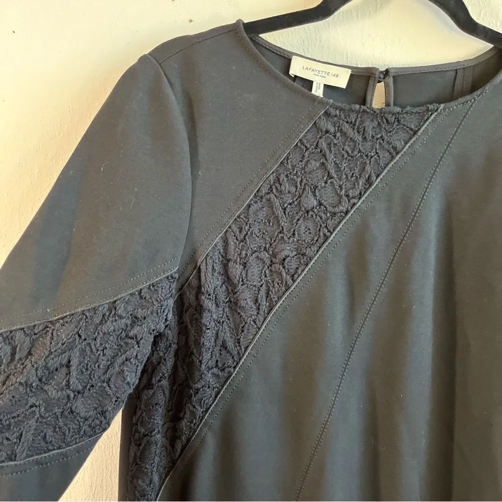Lafayette 148 Dress Black 3/4 Sleeve Embroidered Lace Cut Outs Mini Sz M NWT - Image 2