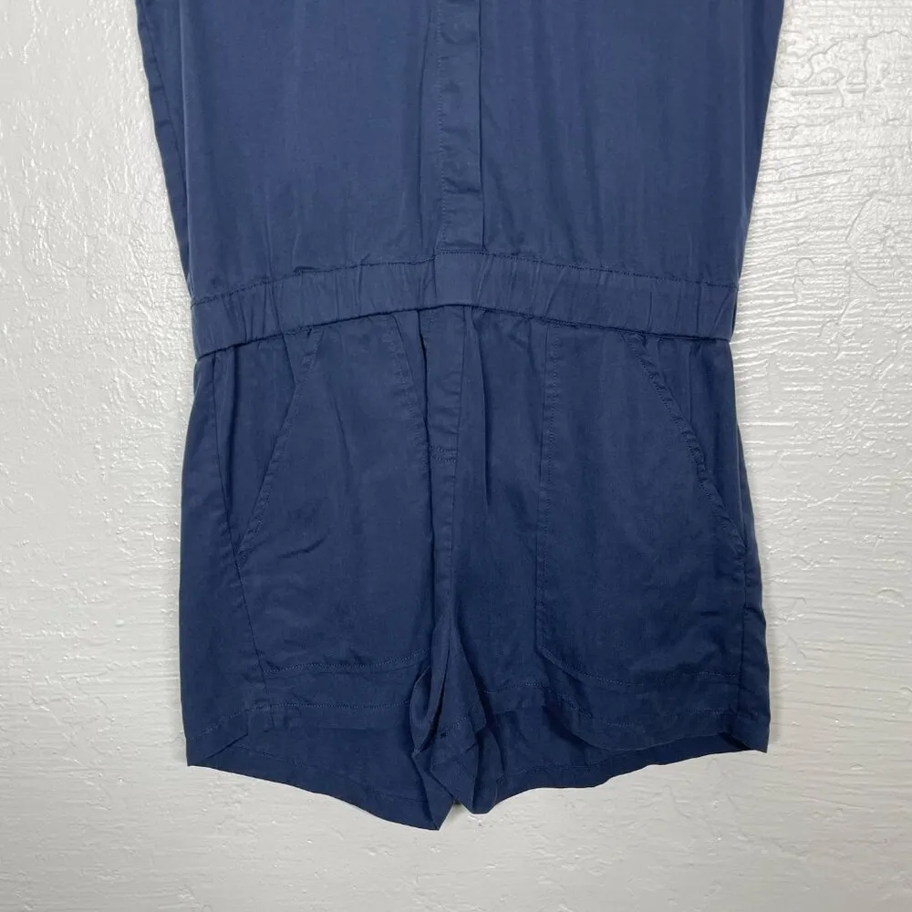 ATM Anthony Thomas Melillo Women XS Navy Blue Romper Shorts Sleeveless Collared - Image 2