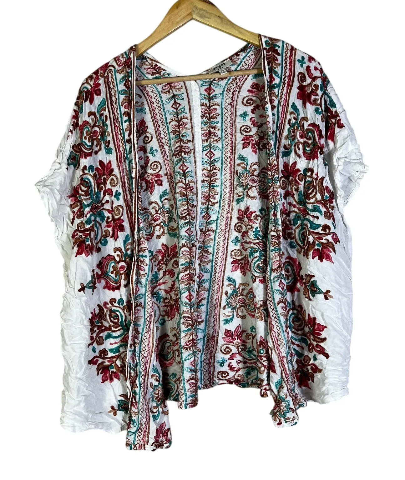 Umgee USA Embroidered Kimono Cardigan White Red Teal Floral Boho Plus Size Size undefined - Image 1
