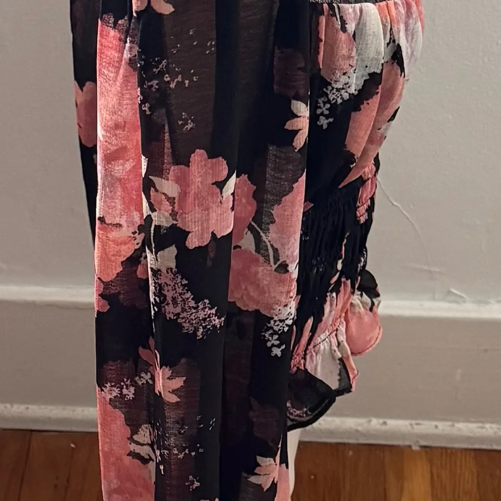 Free People Daphne floral lace Black and Pink cropped long sleeve blouse, size S - Image 12