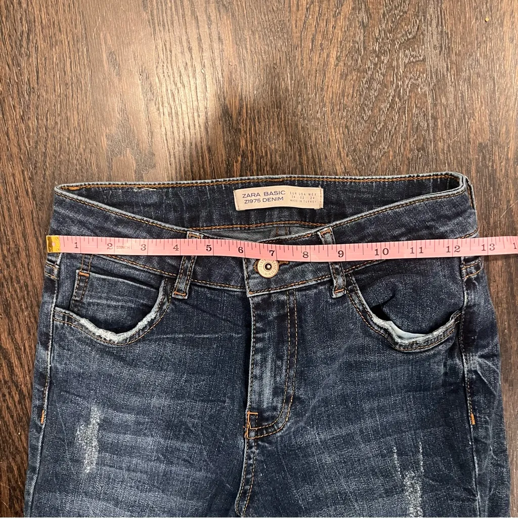 Zara Blue Straight Leg Jeans with Pearl Details Size 2 - Image 5