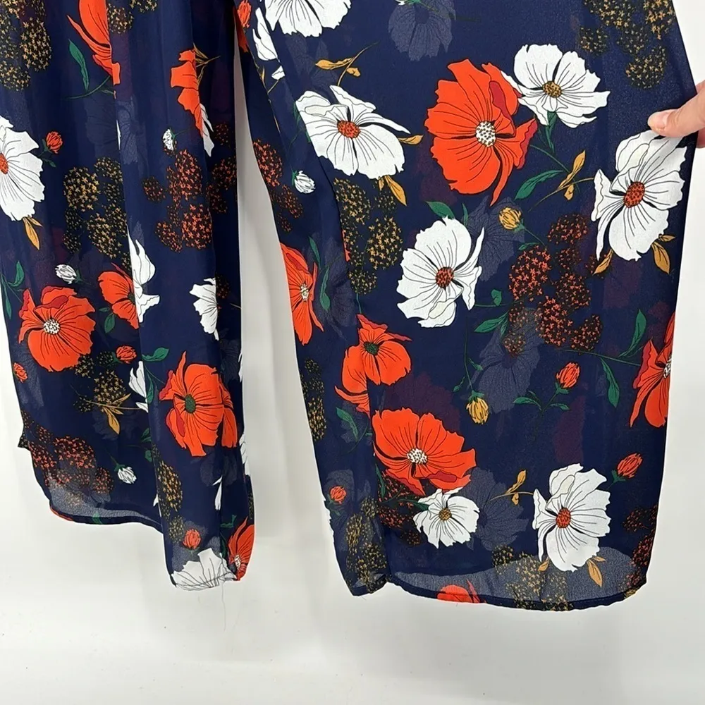 Siren Lily Smocked Floral Romper Women’s Size Large in Navy Blue & Orange - Image 6