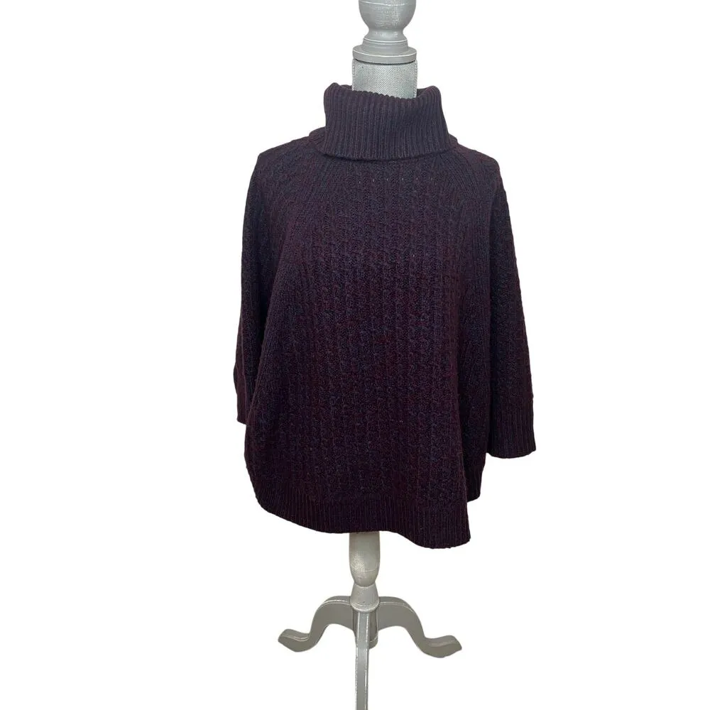 Lou & Grey Women's Dark Purple Dolman Turtleneck Poncho Cozy Sweater Size XS - Image 2