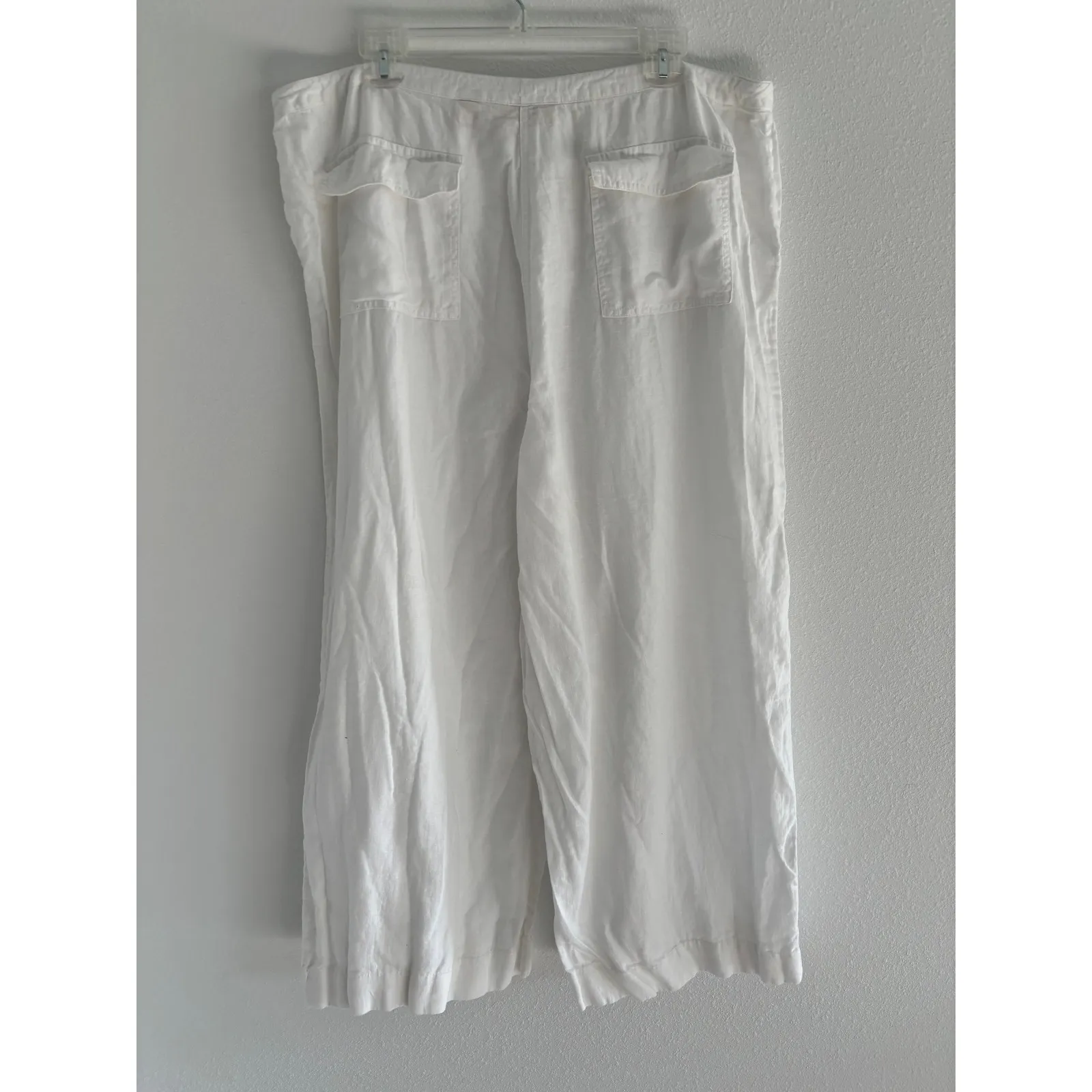 Kate Hill Pants Womens 18 White Linen Wide Leg Yacht Beachy Coastal Resortwear - Image 2