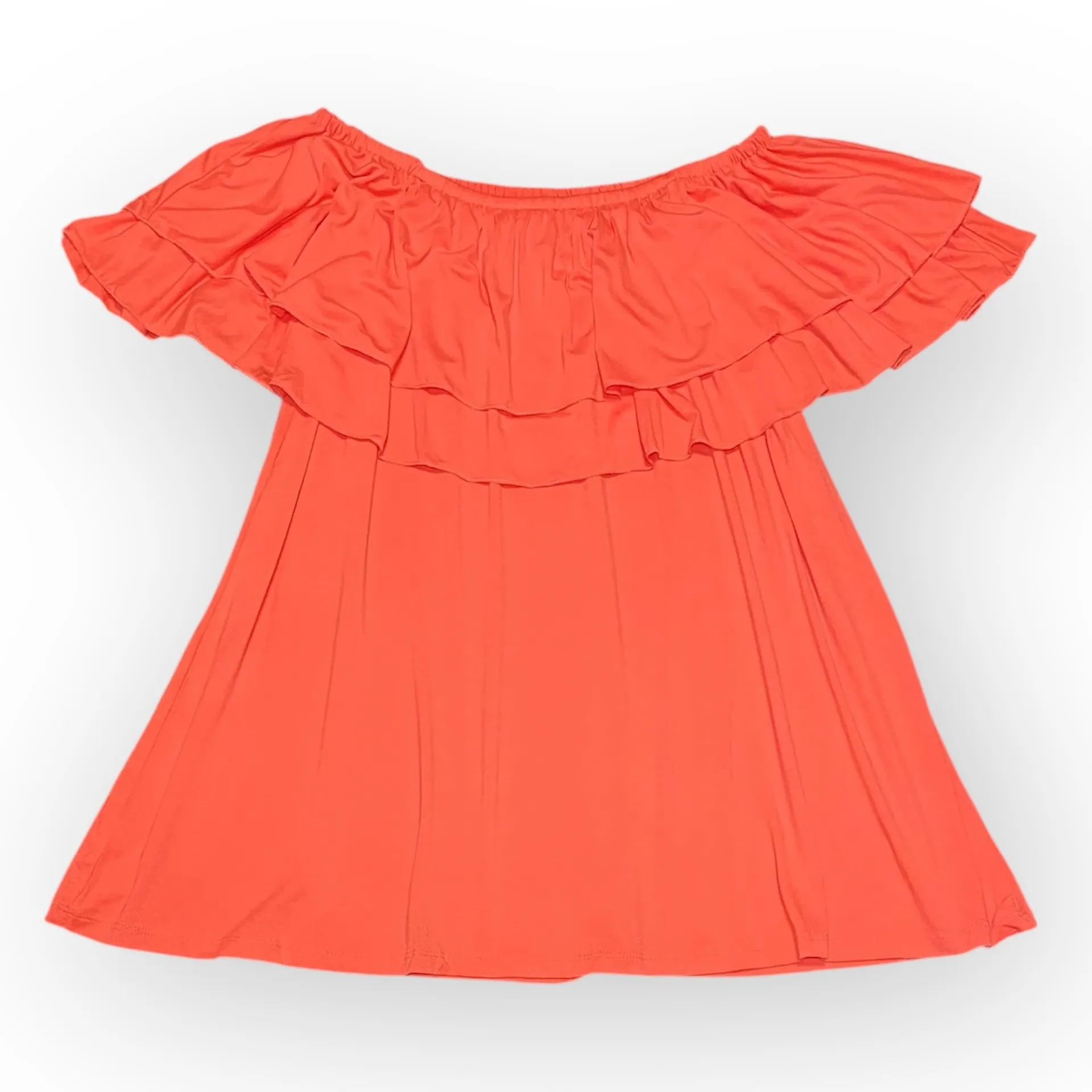 NWT Chelsea & Theodore Coral Off Shoulder Ruffle Blouse Size Medium Tube Top - Image 2