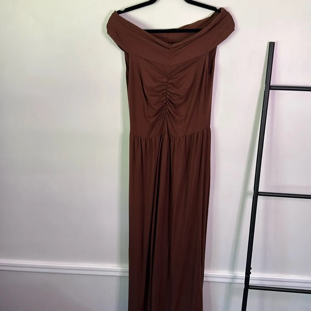Reformation Brown Off-Shoulder Dress - Image 2