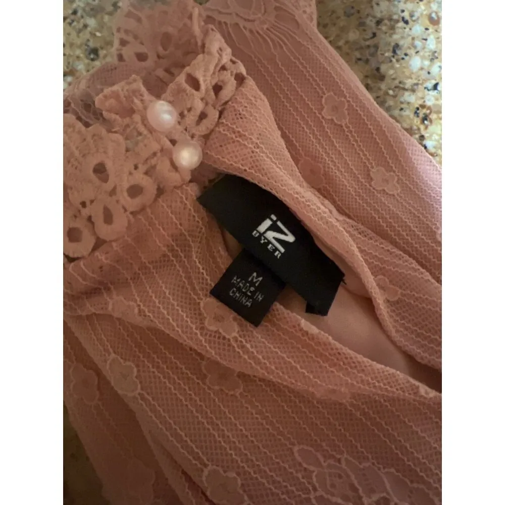 iz Byer M Blush Chiffon Button Neck Tank Top Blouse - Image 7