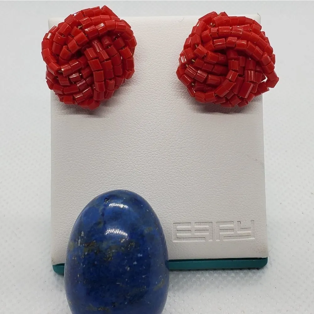 Vintage 1950's Red Beaded Earrings Red - Image 3