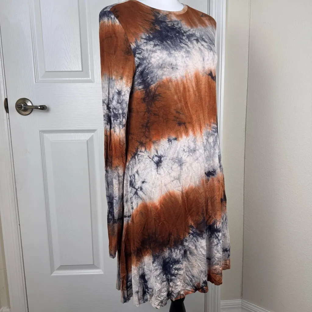 NWT Natural Life Buttery Soft Brown Tie Dye Long Sleeve Tunic Dress Pockets S - Image 4