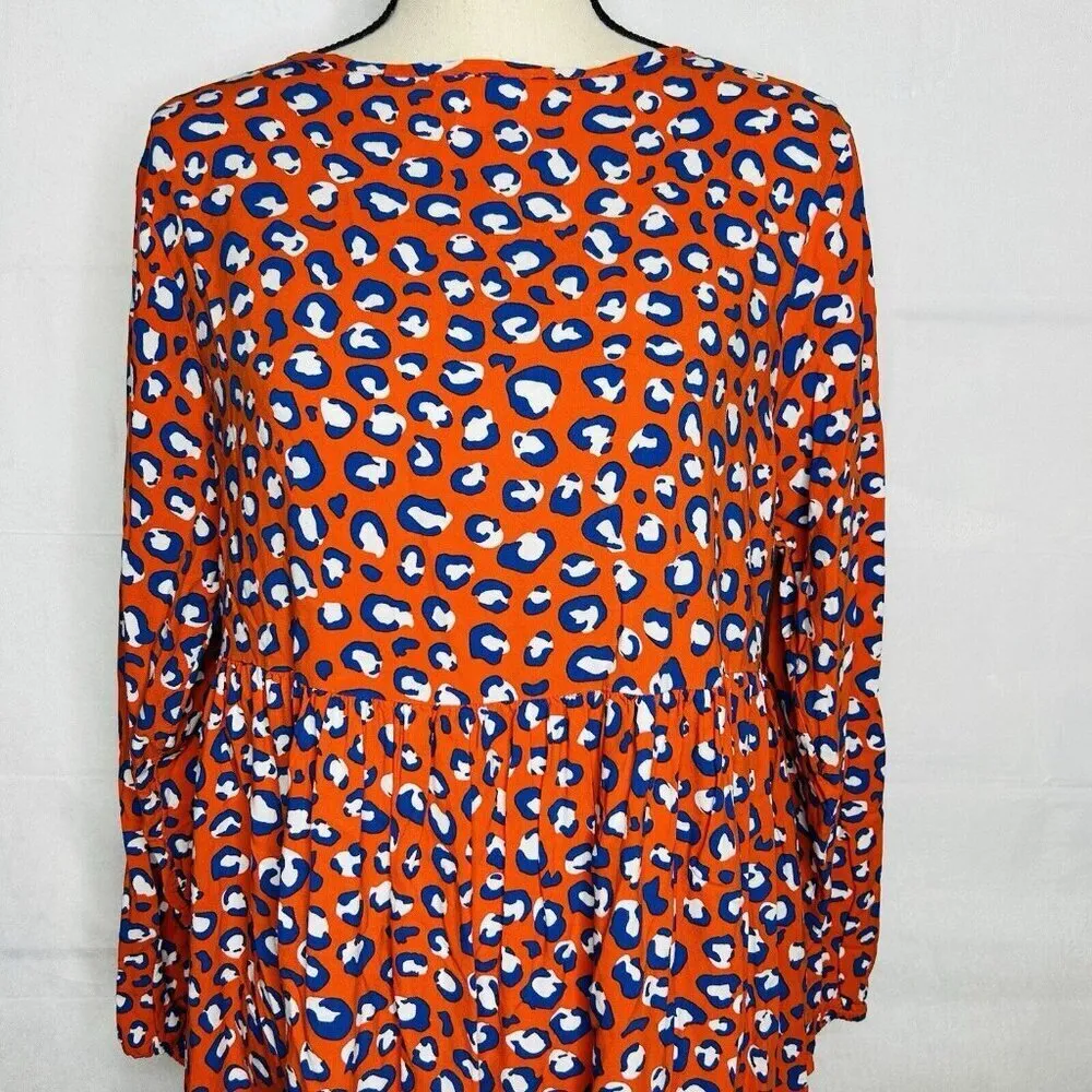 NWOT Graceatwood The Drop Fire Red Animal Print Tie Neck Dress Sz M Size M - Image 2