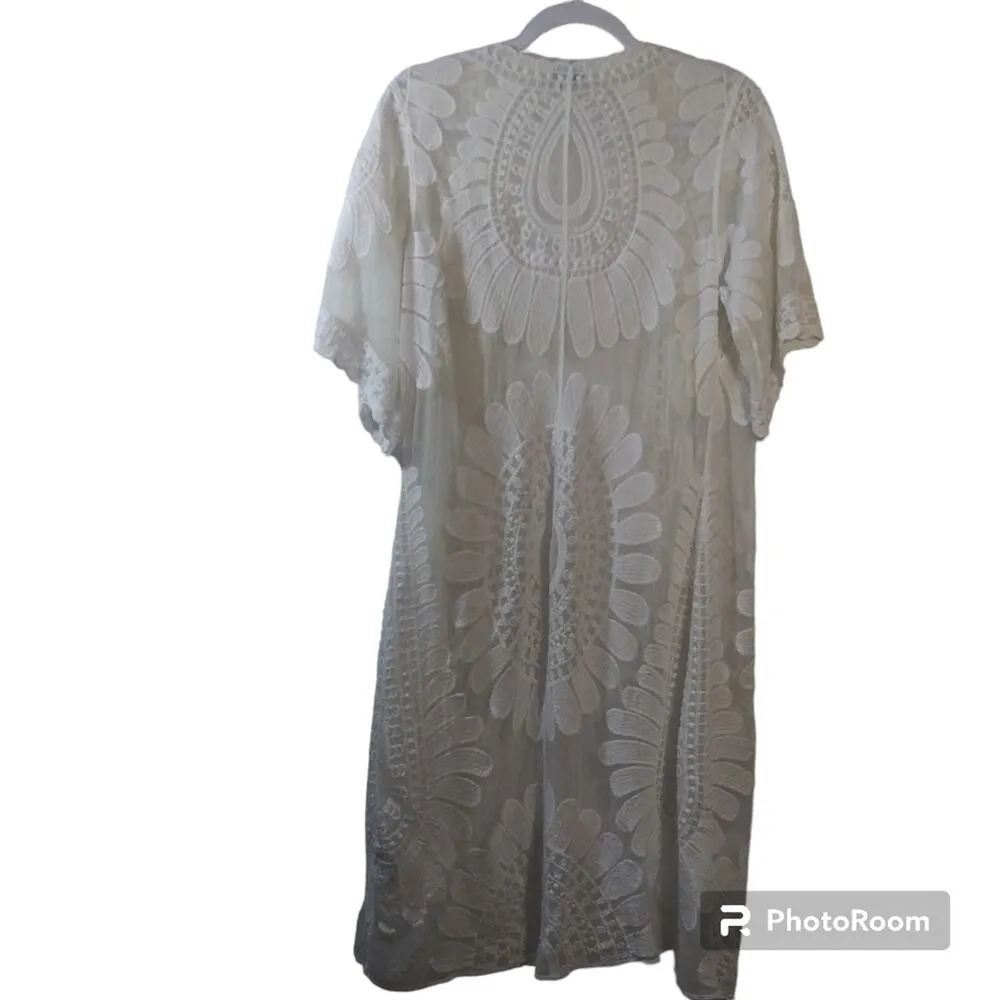 REBELLION AGAIN KIMONO LACE DUSTER IVORY BOHO FESTIVAL SIZE SMALL White - Image 3