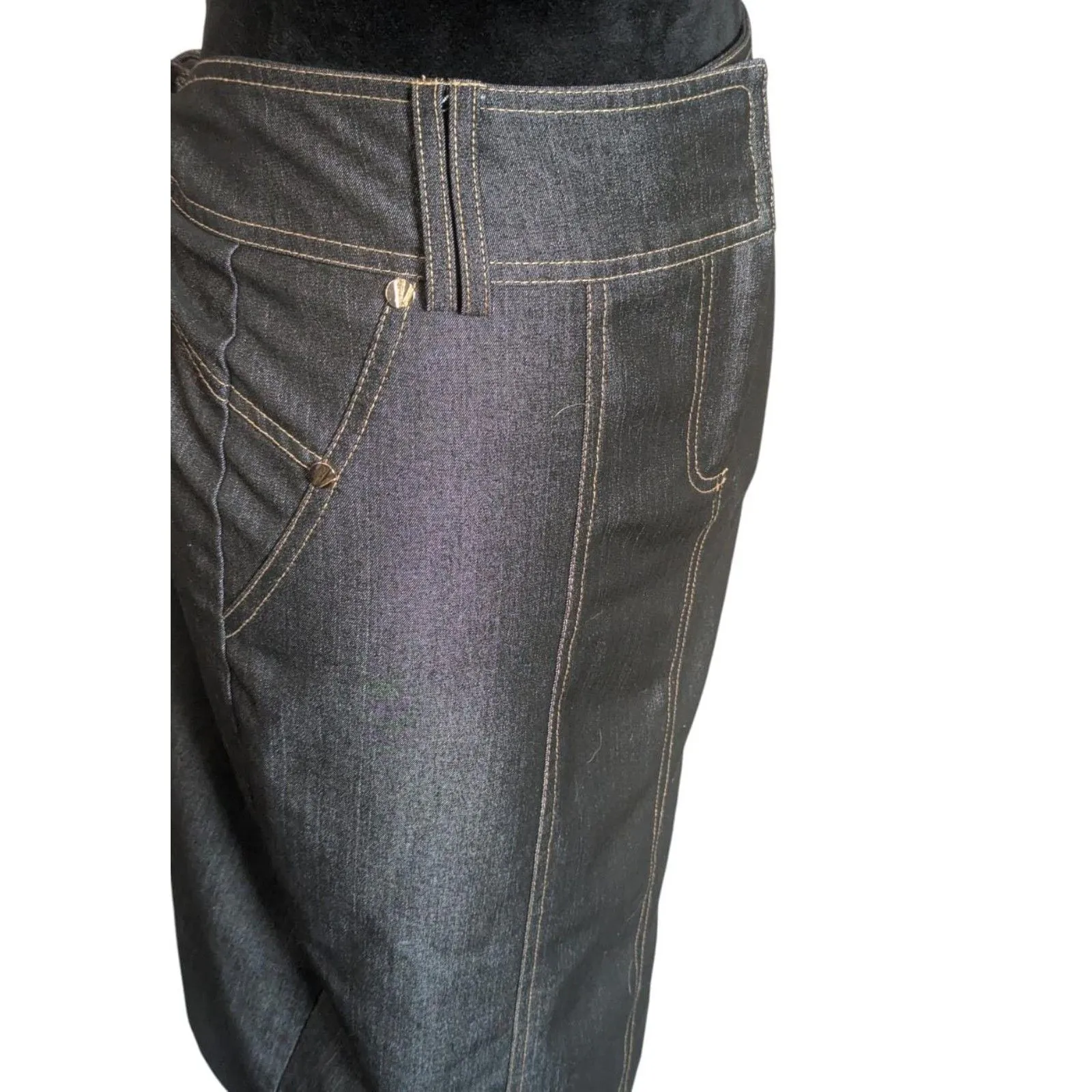 CACHE CONTOUR Dark Wash Denim Midi Pencil Skirt Size 12 Vintage 90s - Image 2