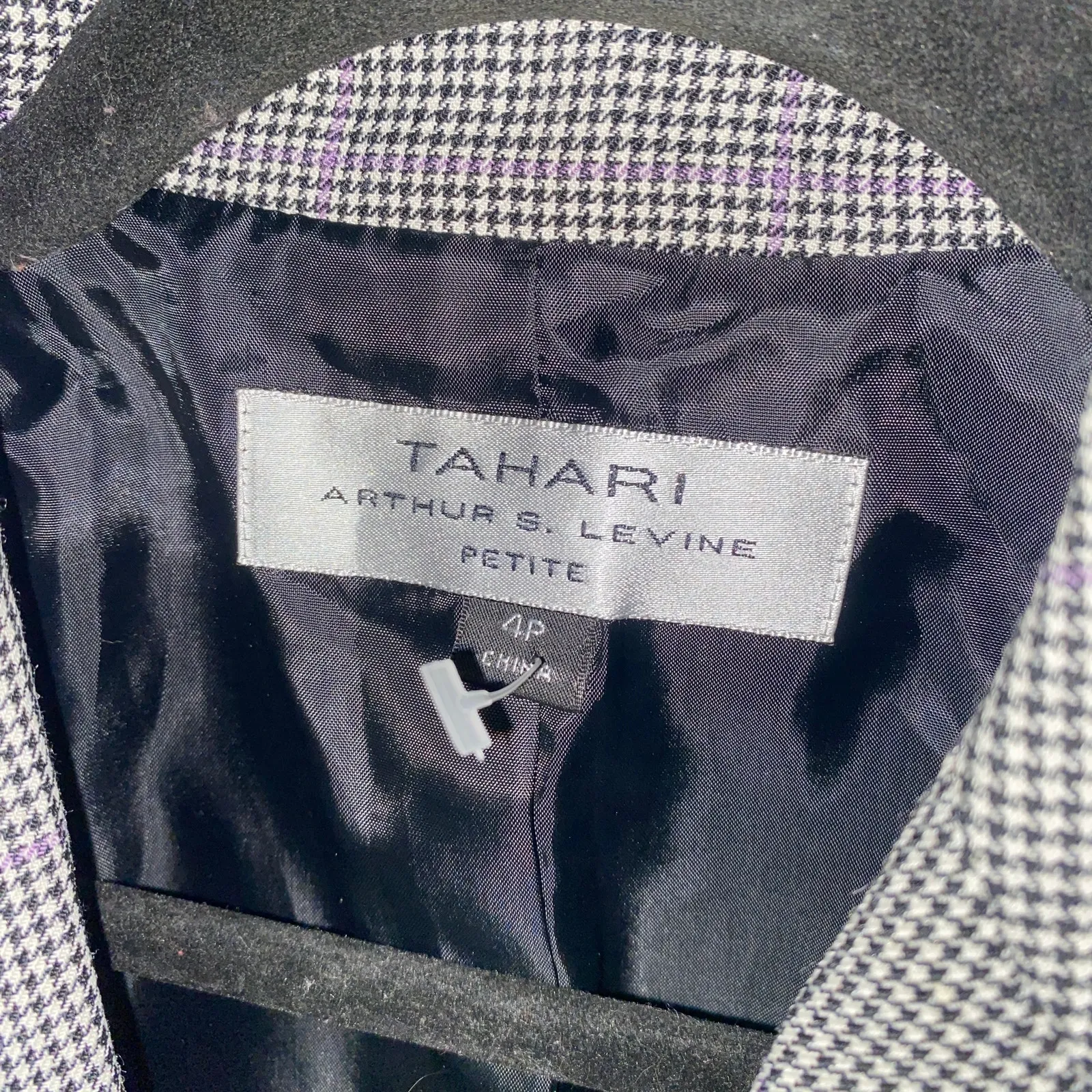 Tahari Arthur S Levine Houndstooth Wool One-Button Blazer Jacket Size 4P Petite - Image 5
