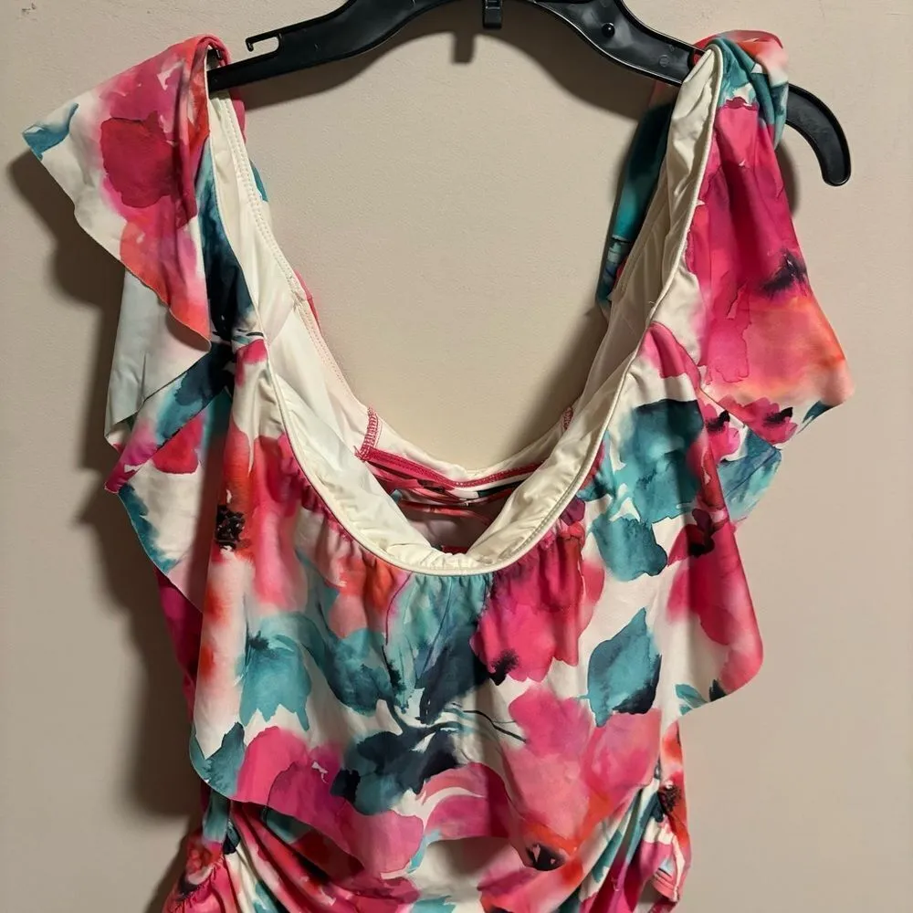 La Blanca Wild Flounce Floral Print Popover Flounce  One-piece Swimsuit- Size 16 - Image 6