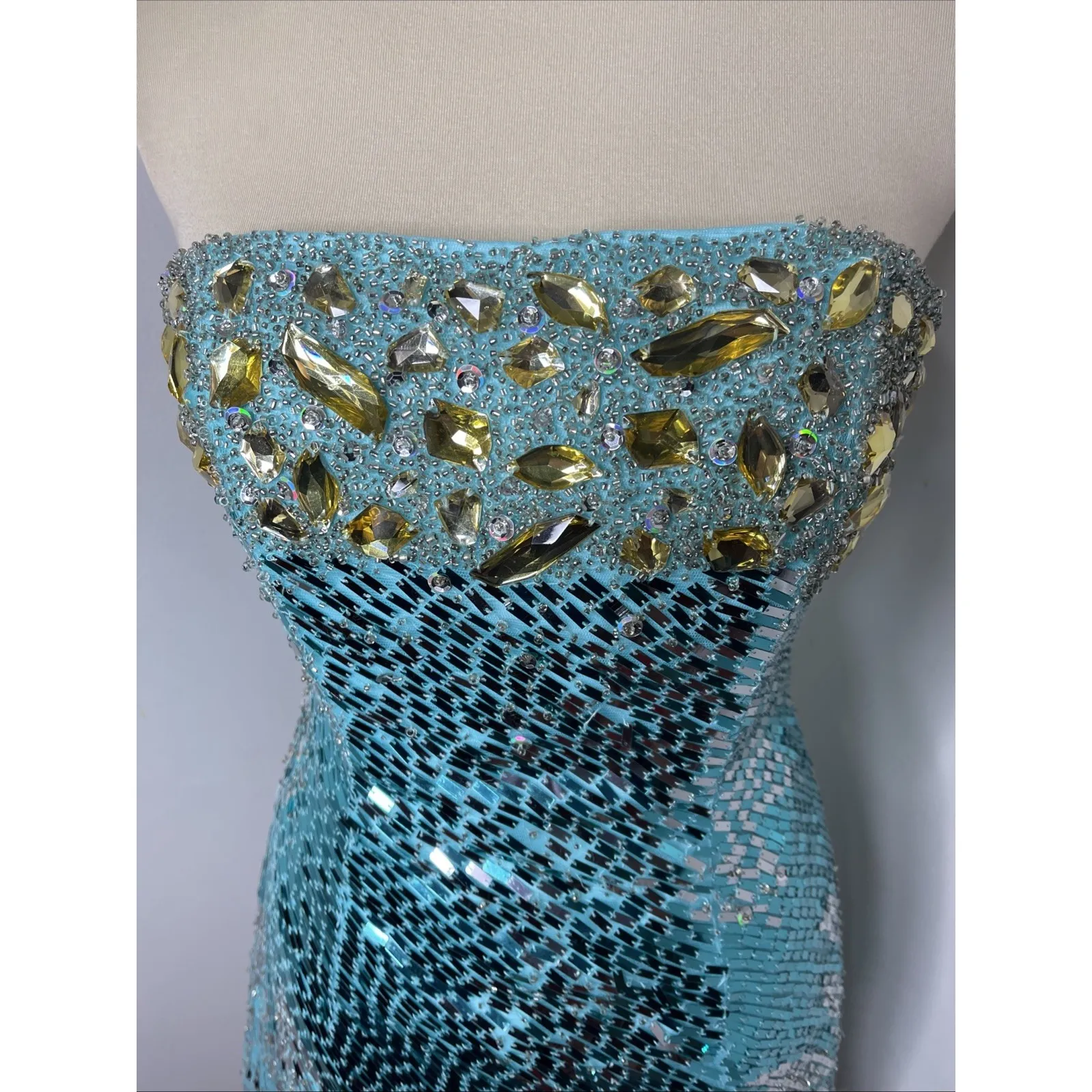 New Sherri Hill Blue Beaded Sequined Strapless‎ Mini Dress Sz 6 - Image 6