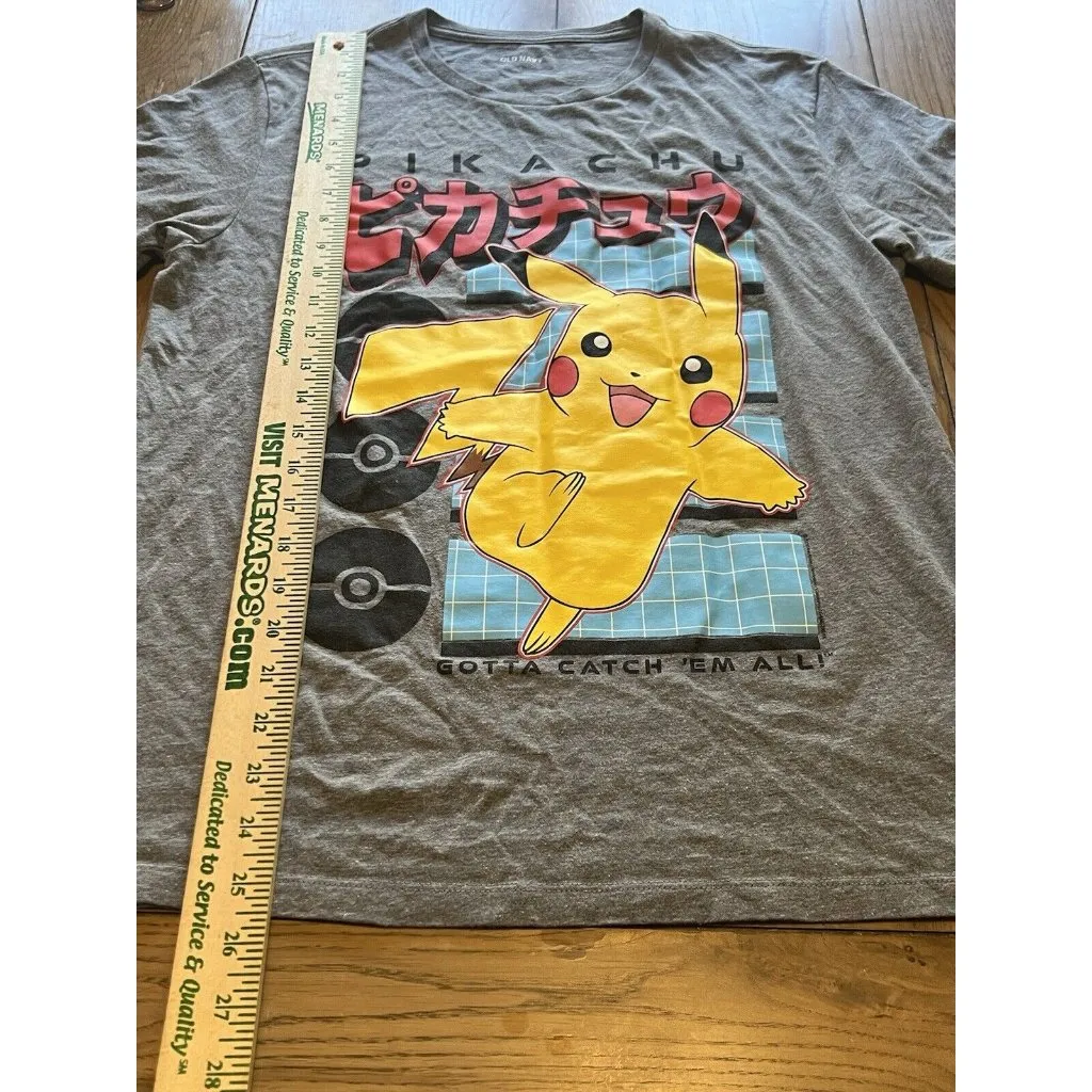Pokemon Pikachu T‎ Shirt Men Size XL Cartoon Grey Anime Preppy Grunge - Image 3