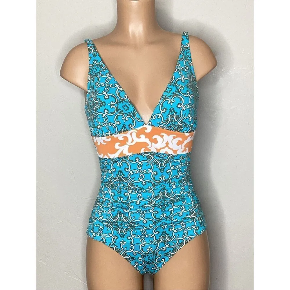 New. Tommy Bahama aqua and orange one piece swimsuit. Small. Retails $178 - Image 2