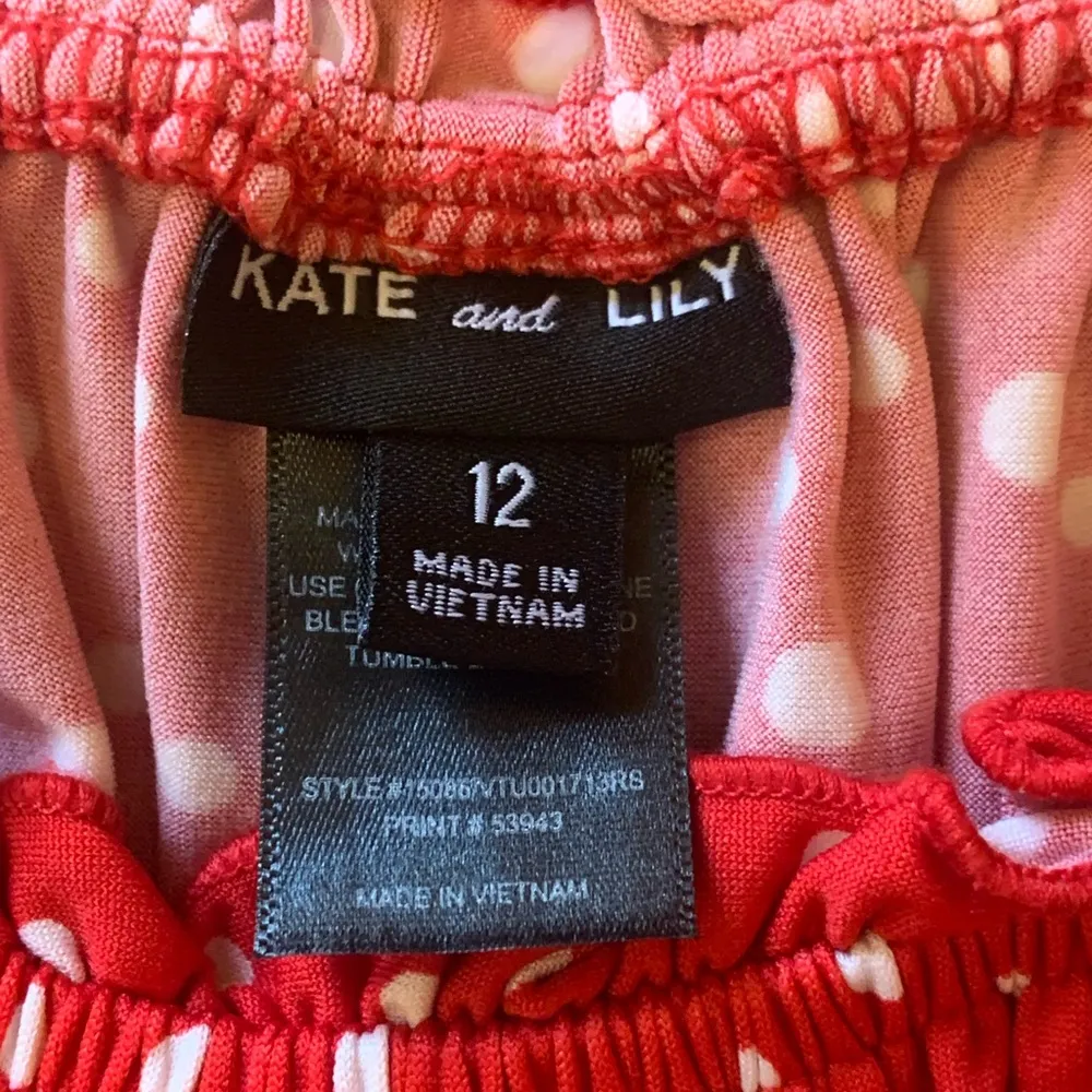 Kate and Lily 12 Ruffled Smocked Midi Dress Red with White Polkadots Tier Skirt - Image 2