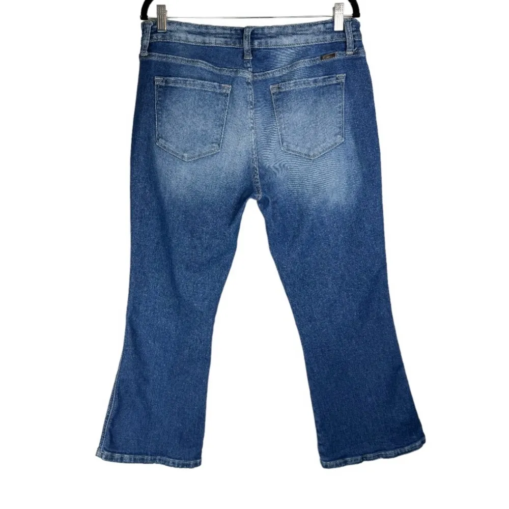 Kancan Womens Crop Kickboot Flare Jeans Sz 31 Dark Wash Stretch Denim Blue - Image 2