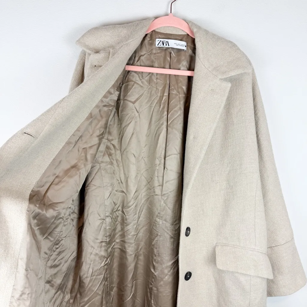Zara Oversized Neutral Beige Wool Blend Trench Coat Duster Jacket Size Small - Image 14