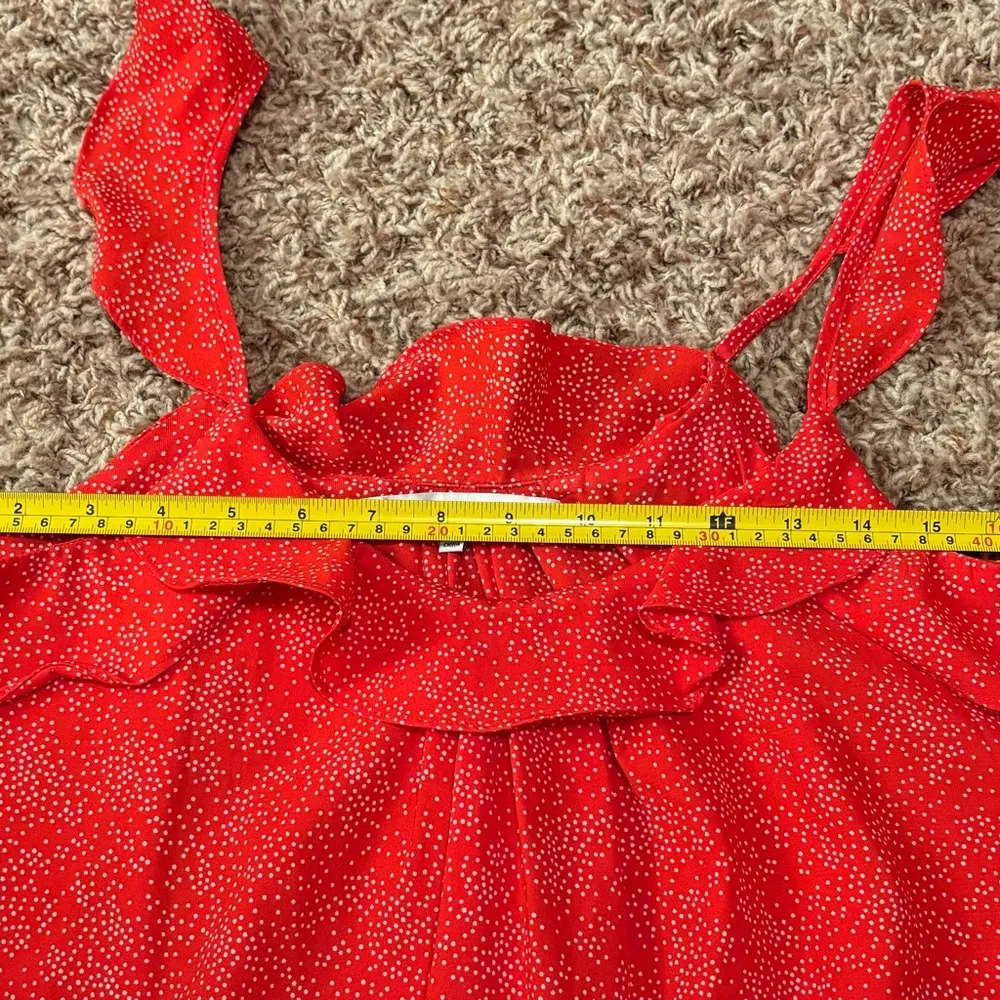 Collective Concepts Flutter Sleeve Tank Top Polka Dot Orange/White Flowy Ruffle - Image 4