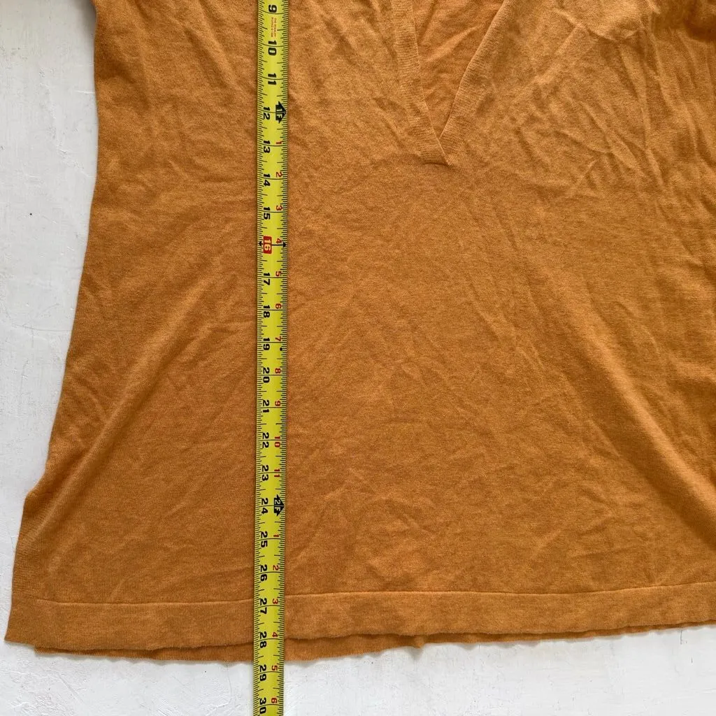 EILEEN FISHER Sweater Organic Cotton Cashmere Deep V-Neck Hoodie Mustard Size PL - Image 5