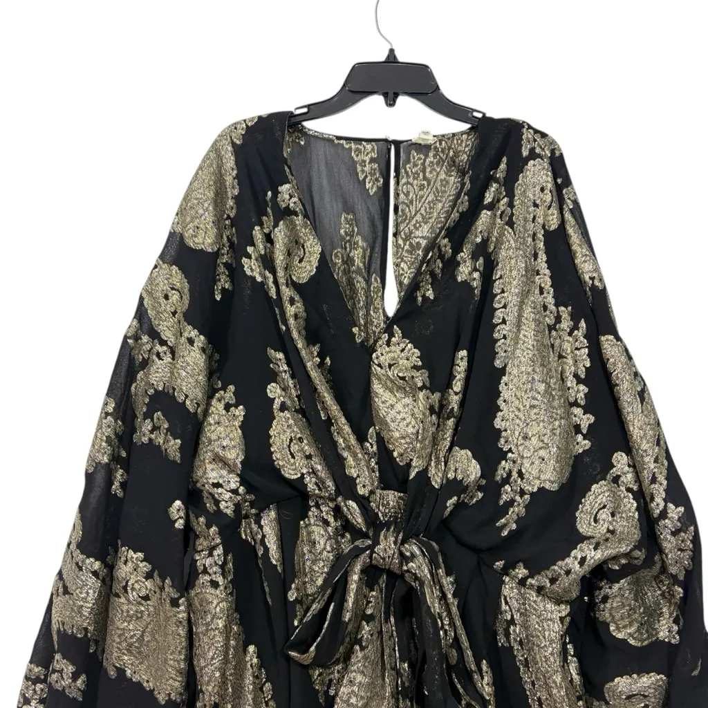 RIVER ISLAND NWT Gold Paisley Long Sleeve Draped Midi Dress 26 5x 6x - Image 3