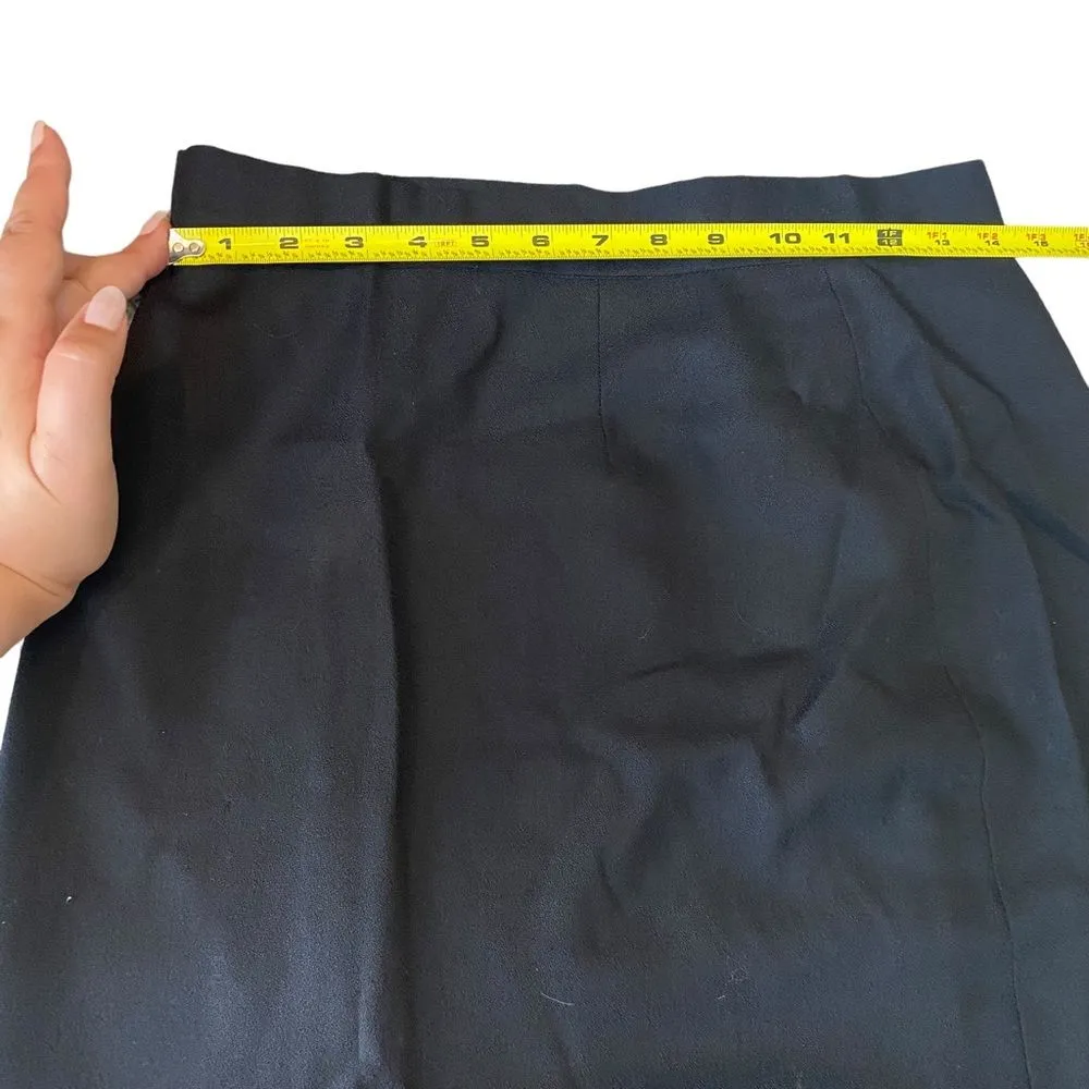 Vintage Ralph Lauren Womens Size 12 Black Wool Midi‎ Skirt High Waist Back Slit Blue - Image 7