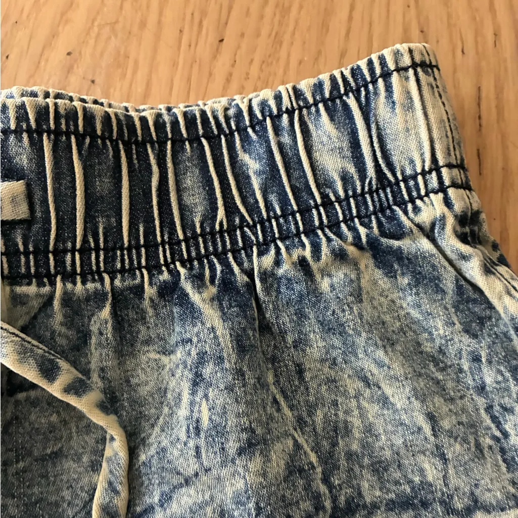 Vibrant Acid Wash Blue Booty Denim Style Cotton Draw String Shorts S - Image 8