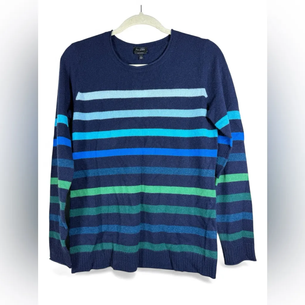 Talbots NWT Stirpped Cashmere Crewneck Sweater Blue Size Small - Image 2