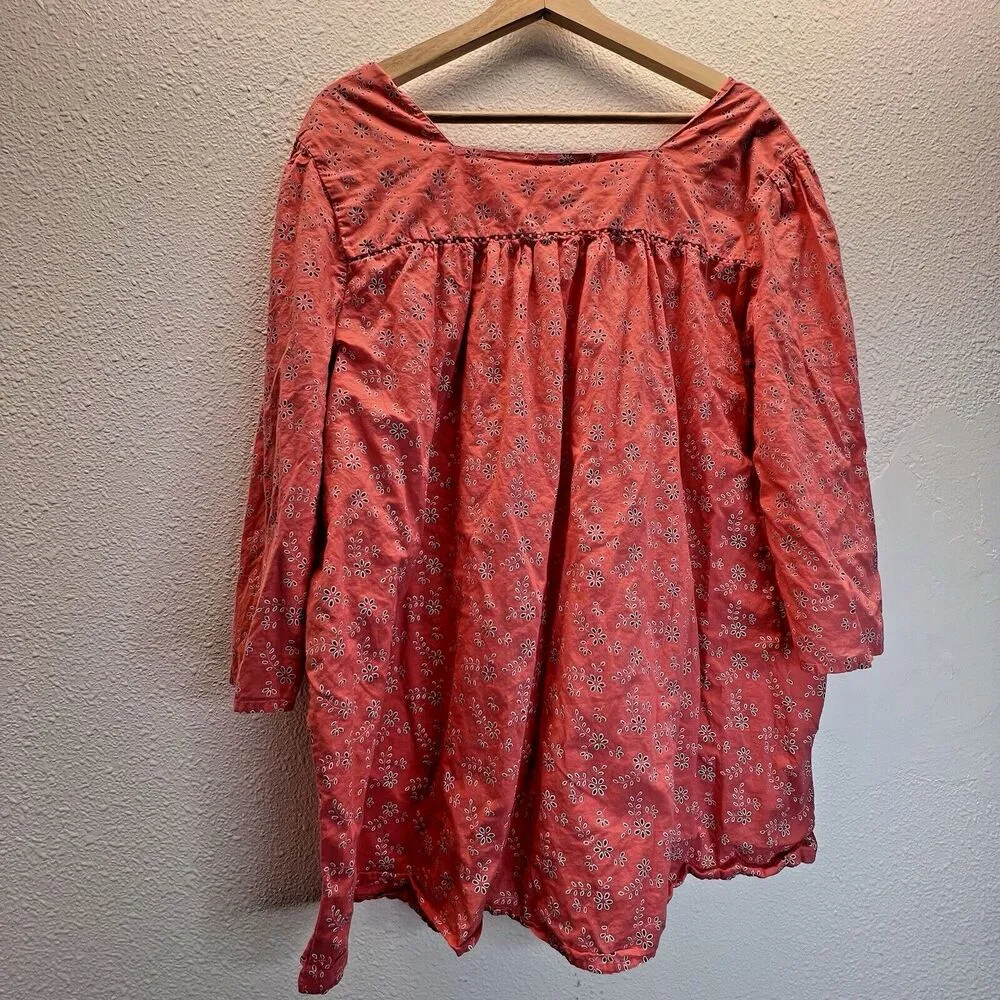 Woman Within Plus orange peach Floral 3/4 Bodice Blouse Tunic Shirt Top 1X. - Image 6