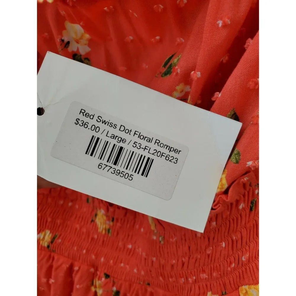 Favlux Women's Red 100% Rayon Ruffle Swiss Dot Floral Casual Romper Size Large - Image 7