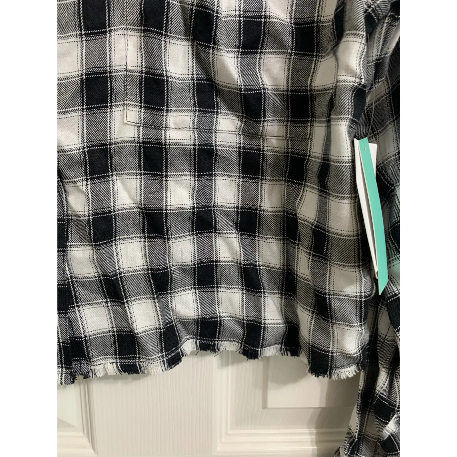 Abound black white Tibetan Dobby Plaid Top Size‎ Small NEW - Image 4