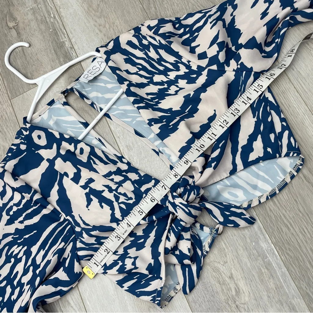 RESA Tie Blouse animal print crop womens Blue (small) going out contemporary - Image 3