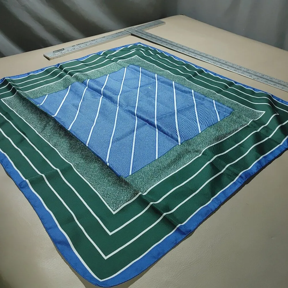 Silk Scarf Handkerchief Vintage Green Blue Striped Polka Dot Size 27 - Image 2