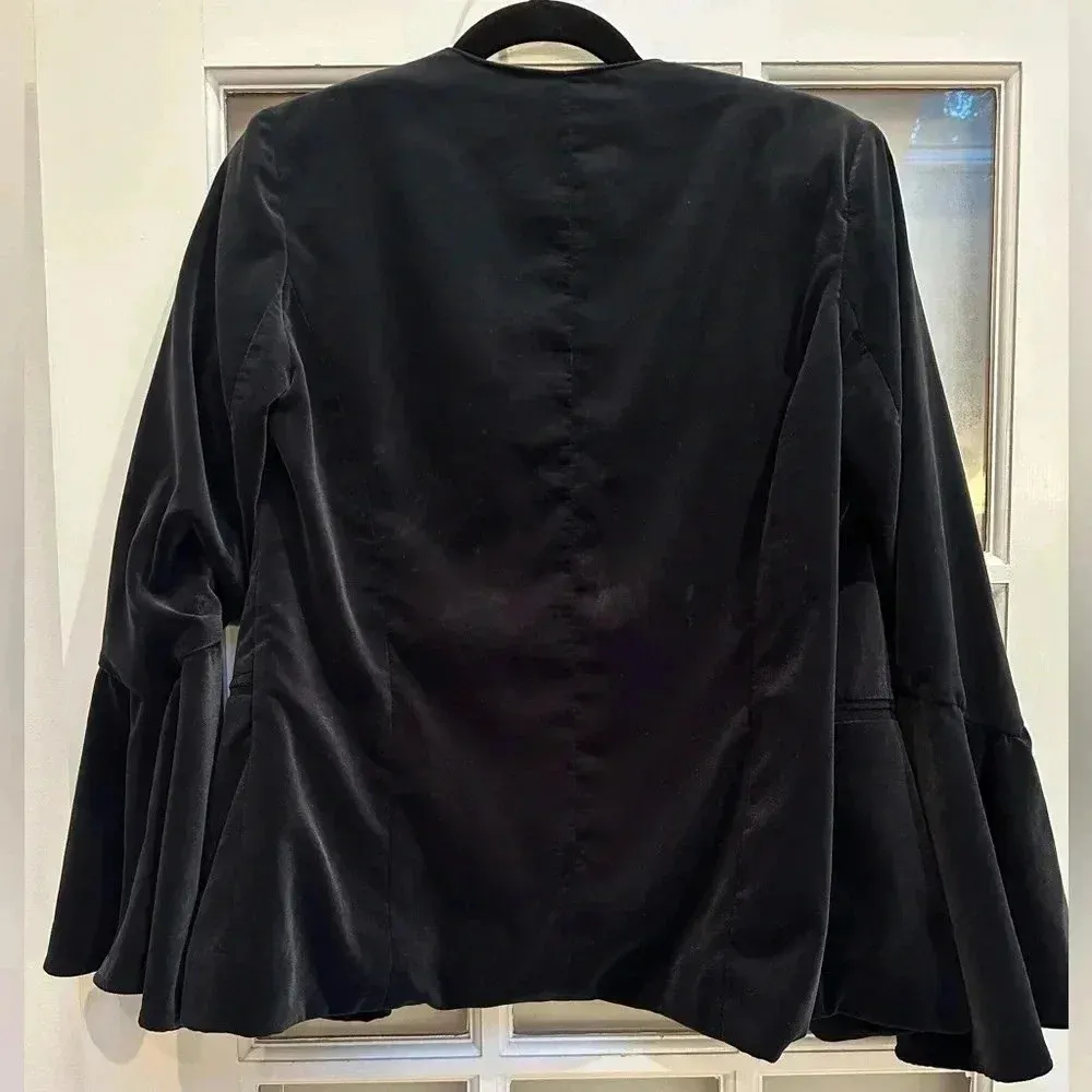 Drew Anthropologie Navy Velvet Bell Flutter Sleeves Open Front Blazer Size Small - Image 5