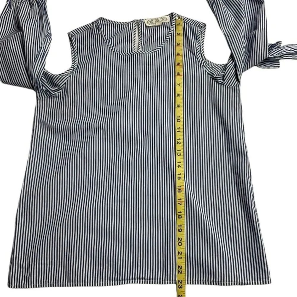 Macy's Pink Rose Womens Cold Shoulder Blouse Top S Blue White Stripe Career Work - Image 9