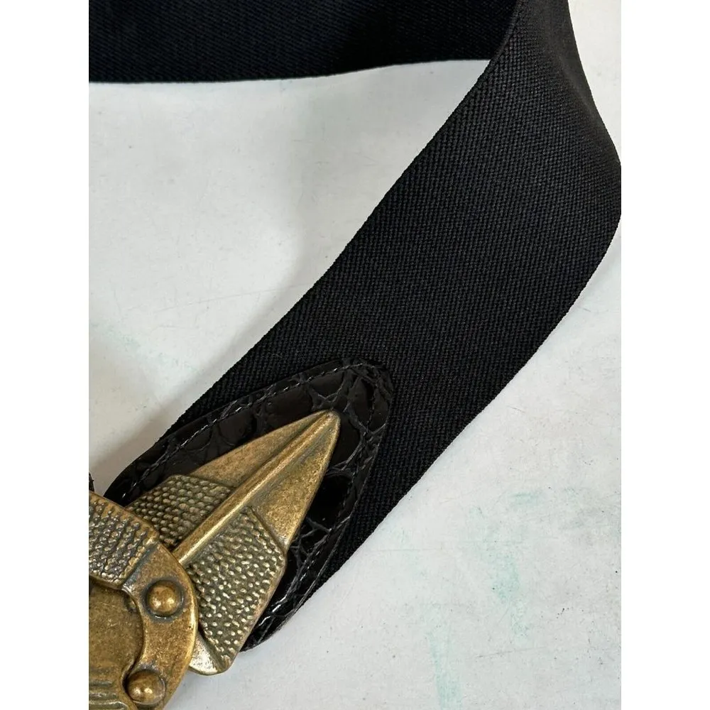 Vintage Womens Waist Belt Metal Statement Medium Gold Black Brutalist 90s - Image 7