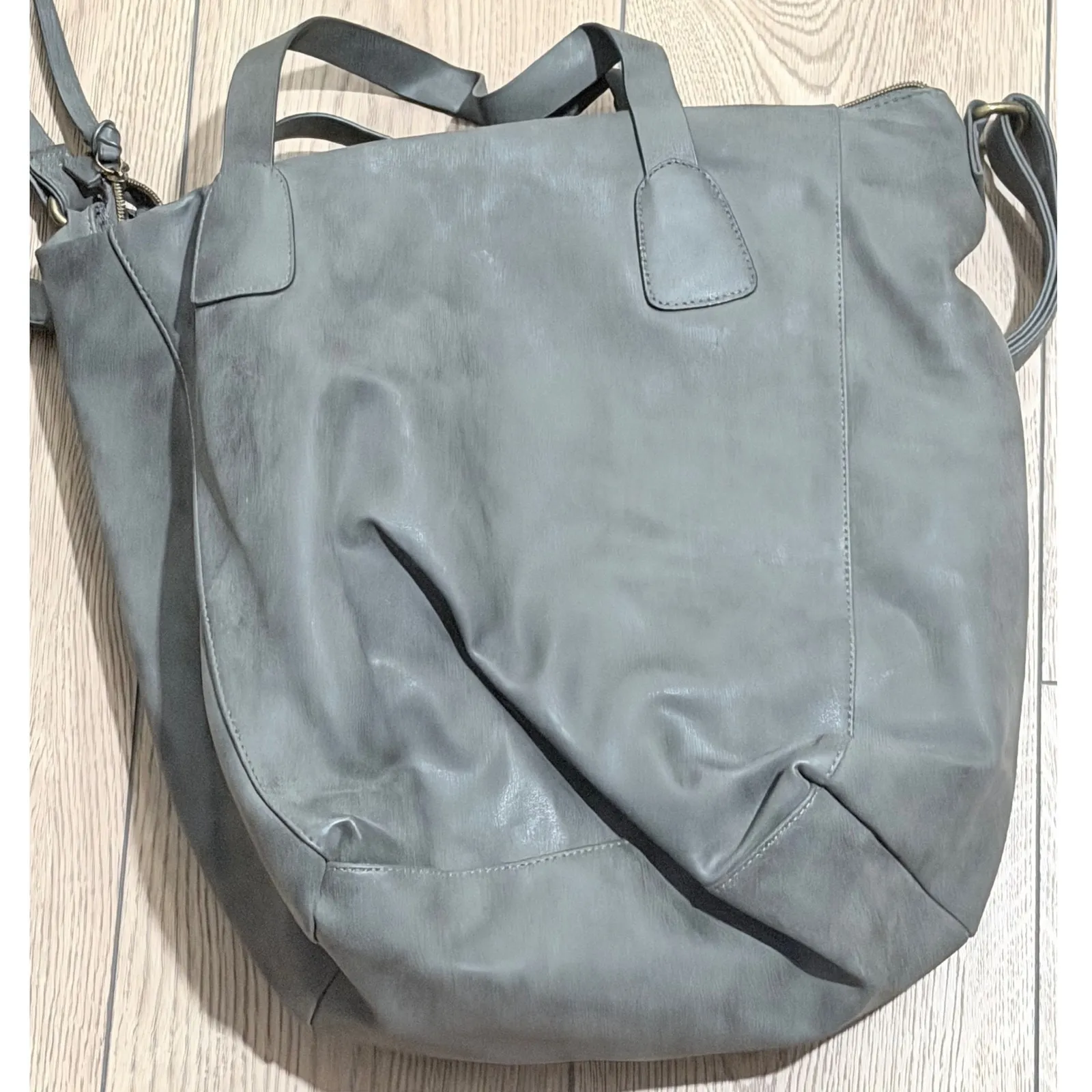 T Shirt & Jeans Gray Faux Leather Braided Pocket Tote Bag Shoulder Purse Satchel - Image 3