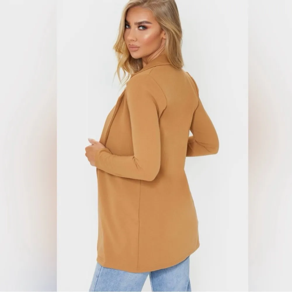 Pretty Little Thing Pretty Little Things Longline Camel Tan Open Front Blazer Size 2 Fall - Image 3