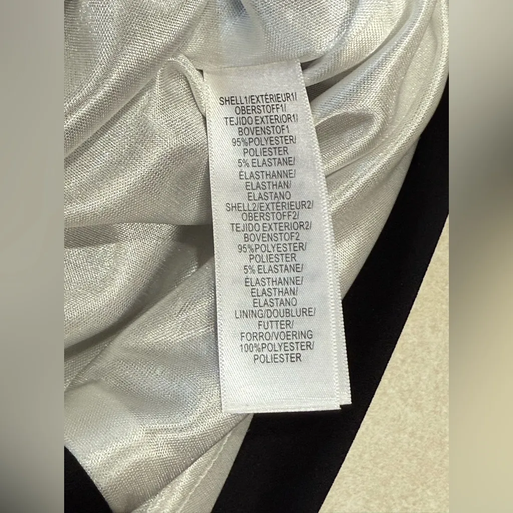 Adrianna Papell Women's Off shoulder Knit Crepe Colorblock Ruffle Dress Size 10 - Image 11