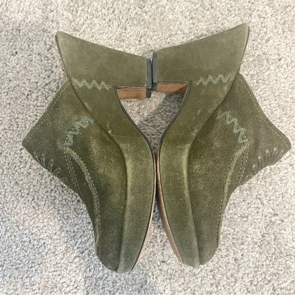 Frye‎ Suede Clog Womens Green Sz 6 Ingrid Apron Leather Block High Heel Slip On - Image 8